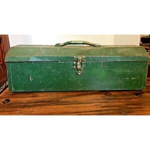 Vintage Green Chippy Paint Metal Distressed Patina Toolbox Farmhouse Decor 19"
